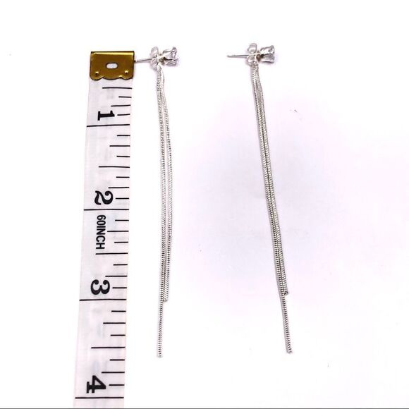 Sterling Silver plated long chain CZ stud earrings - Picture 3 of 3